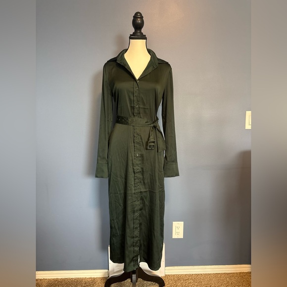 Aritzia Babaton Forest Green Button-Up Midi Dress w/ Belt size 2 - Picture 2 of 11
